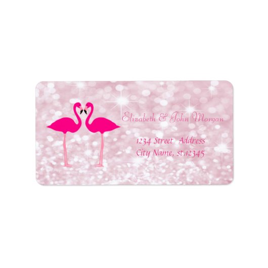 Elegant Girly Pink Glittery, Bokeh, Pink Flamingos Etiket (Voorkant)