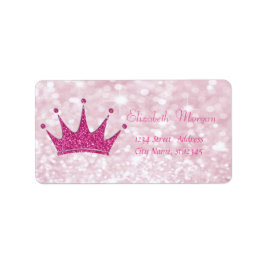 Elegant Girly Pink Glittery, Bokeh, Tiara Etiket