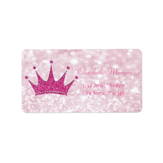 Elegant Girly Pink Glittery, Bokeh, Tiara Etiket (Voorkant)