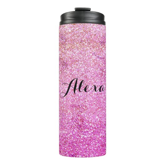 Elegant Girly Pink Gold Glitter Thermosbeker (Voorkant)