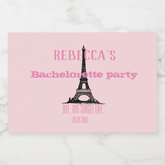 Elegant Girly Pink Paris Theme Bachelorette Mini Sparkling Wijnetiket (Enkel label)