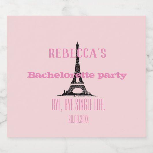 Elegant Girly Pink Paris Theme Bachelorette Party Sparkling Wijnetiket (Enkel label)