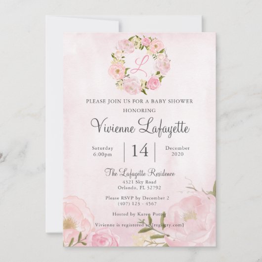 Elegant Girly Pink Peony Baby shower Kaart (Voorkant)