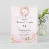 Elegant Girly Pink Peony Baby shower Kaart (Staand voorkant)
