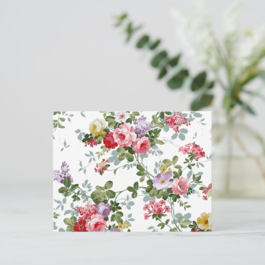  Elegant Girly Pink Red Roses Patroon Briefkaart (Staand voorkant)