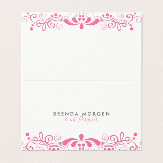 Elegant Girly Pink Swirls Lace Visitekaartje (Buitenkant ongevouwen)