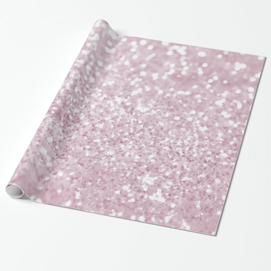 Elegant Girly Pink White Faux Glitter Cadeaupapier (Uitgerold)
