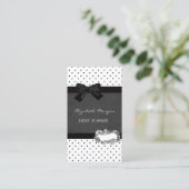 Elegant Girly Professional, Polka Dots, Black Bow Visitekaartje (Staand voorkant)