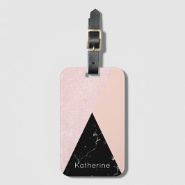 Elegant girly roos gold glitter & back marble bagagelabel