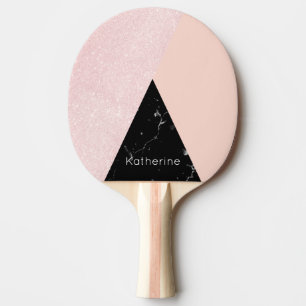 Elegant girly roos gold glitter & back marble tafeltennisbatje