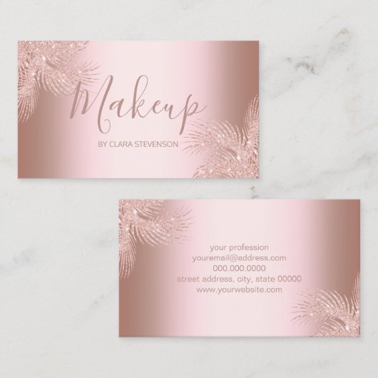 Elegant girly roos Gold glitter palm make-up Visitekaartje (Voorkant / Achterkant)