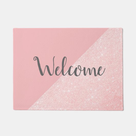 Elegant girly roos gold glitter & pastelroze deurmat (Voorkant)