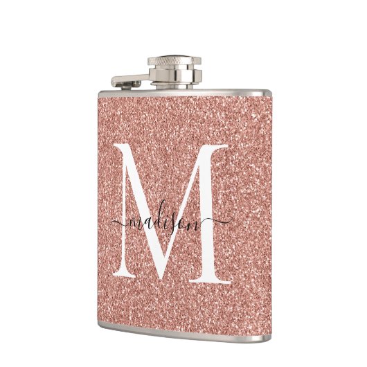 Elegant Girly Roos Gold Glitter Sparkle Monogram Heupfles (Links)