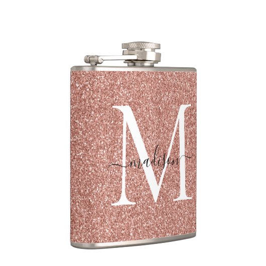 Elegant Girly Roos Gold Glitter Sparkle Monogram Heupfles (Rechts)