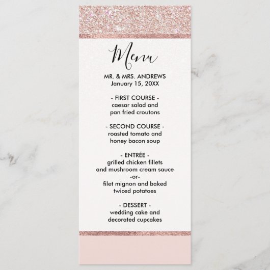 Elegant Girly Roos Gold Pink Menu (Voorkant)
