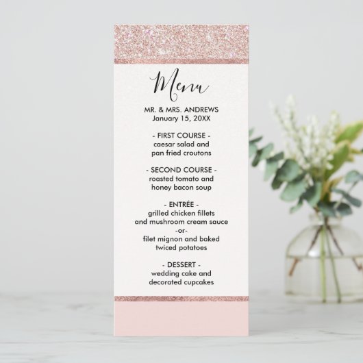 Elegant Girly Roos Gold Pink Menu (Staand voorkant)