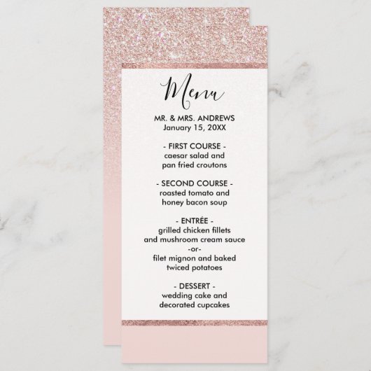 Elegant Girly Roos Gold Pink Menu (Voorkant / Achterkant)