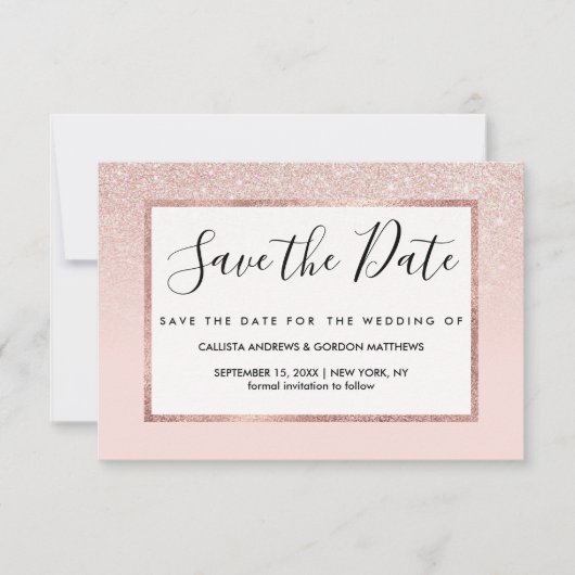 Elegant Girly Roos Gold Pink Save The Date (Voorkant)
