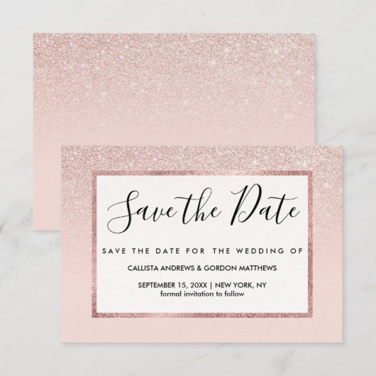 Elegant Girly Roos Gold Pink Save The Date (Voorkant / Achterkant)