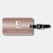 Elegant Girly Roos Goud Geborsteld Metaal Monogram Bagagelabel (Voorkant horizontaal)