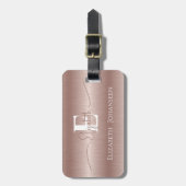 Elegant Girly Roos Goud Geborsteld Metaal Monogram Bagagelabel (Voorkant verticaal)
