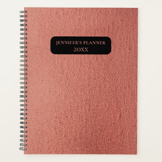 Elegant Girly Roos Goud Roze Lederen Monogram Naam Planner (Voorkant)
