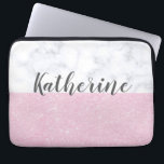 Elegant girly roos goudglitter witte marmer laptop sleeve<br><div class="desc">Stijlvolle combinatie van faux roos Gold glitter en wit marmer kleurenblok.</div>