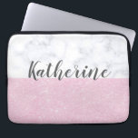 Elegant girly roos goudglitter witte marmer laptop sleeve<br><div class="desc">Stijlvolle combinatie van faux roos Gold glitter en wit marmer kleurenblok.</div>