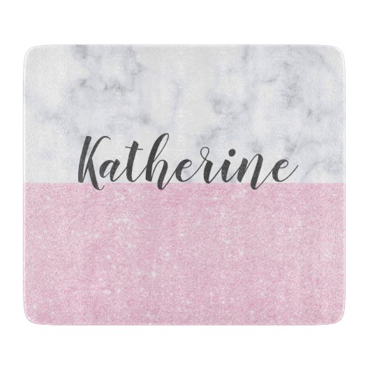 Elegant girly roos goudglitter witte marmer snijplank (Voorkant)