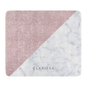 Elegant girly roos goudglitter witte marmer snijplank