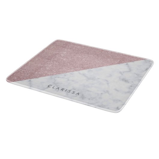 Elegant girly roos goudglitter witte marmer snijplank (Hoek)