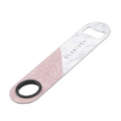 Elegant girly roos goudglitter witte marmer speed flessenopener (Voorkant Gekanteld)