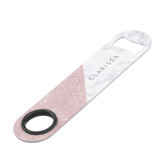 Elegant girly roos goudglitter witte marmer speed flessenopener (Voorkant Gekanteld)