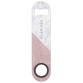 Elegant girly roos goudglitter witte marmer speed flessenopener (Voorkant)