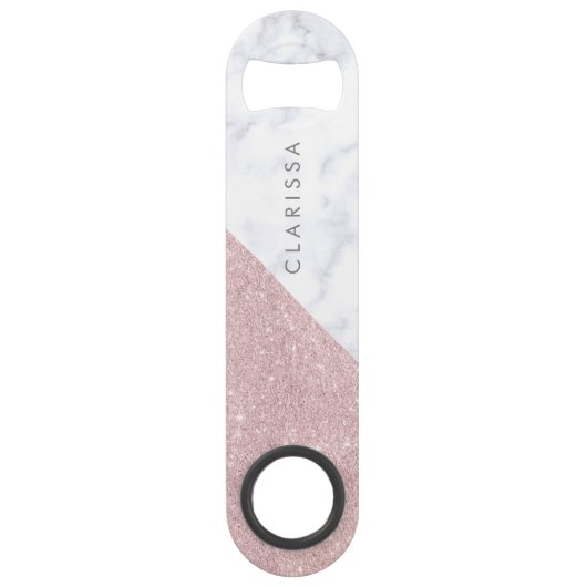 Elegant girly roos goudglitter witte marmer speed flessenopener (Voorkant)