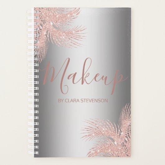 Elegant girly roos goudglitter zilveren palmmake-u planner (Voorkant)