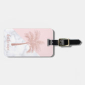 Elegant girly roos goudhandpalm witte marmer bagagelabel (Voorkant horizontaal)