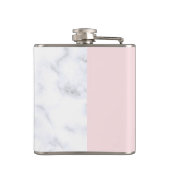 Elegant girly roos goudhandpalm witte marmer heupfles (Achterkant)