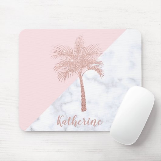 Elegant girly roos goudhandpalm witte marmer muismat (Met muis)