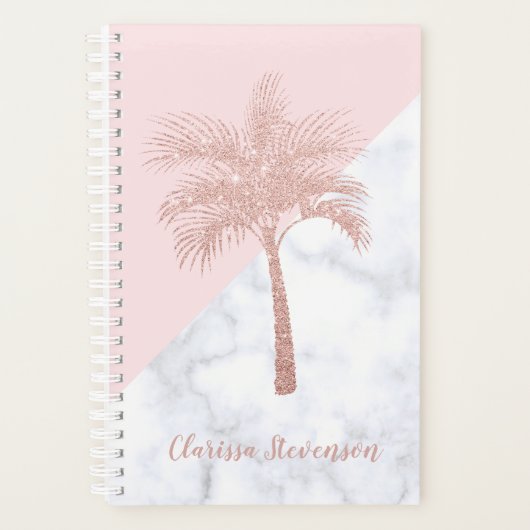 Elegant girly roos goudhandpalm witte marmer planner (Voorkant)