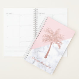 Elegant girly roos goudhandpalm witte marmer planner