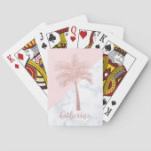Elegant girly roos goudhandpalm witte marmer pokerkaarten (Achterkant)