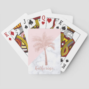 Elegant girly roos goudhandpalm witte marmer pokerkaarten