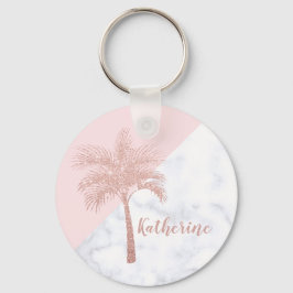Elegant girly roos goudhandpalm witte marmer sleutelhanger