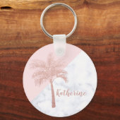 Elegant girly roos goudhandpalm witte marmer sleutelhanger (Voorkant)