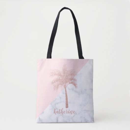 Elegant girly roos goudhandpalm witte marmer tote bag (Voorkant)