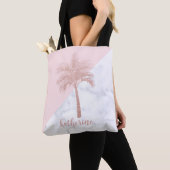 Elegant girly roos goudhandpalm witte marmer tote bag (Dichtbij)