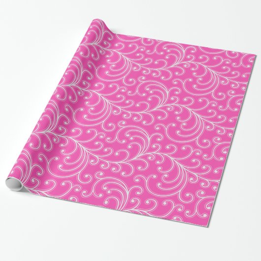 Elegant girly roze bloemmotief monogram cadeaupapier (Uitgerold)