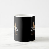 Elegant Girly Script Black Gold Monogram Koffiemok (Center)