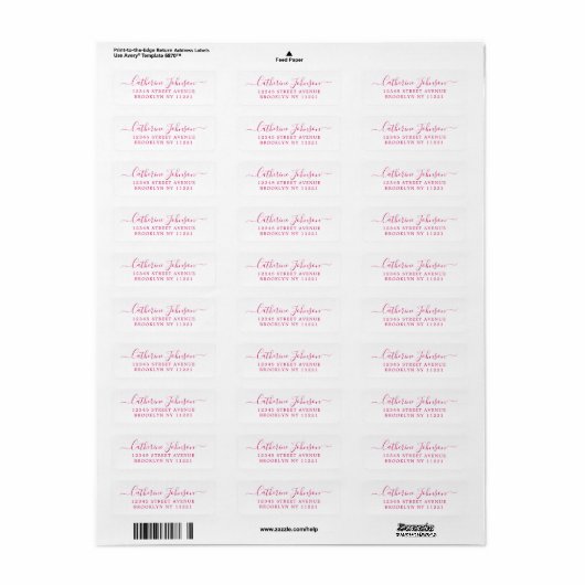 Elegant Girly Script Calligraphy Magenta Pink Etiket (Full Sheet)